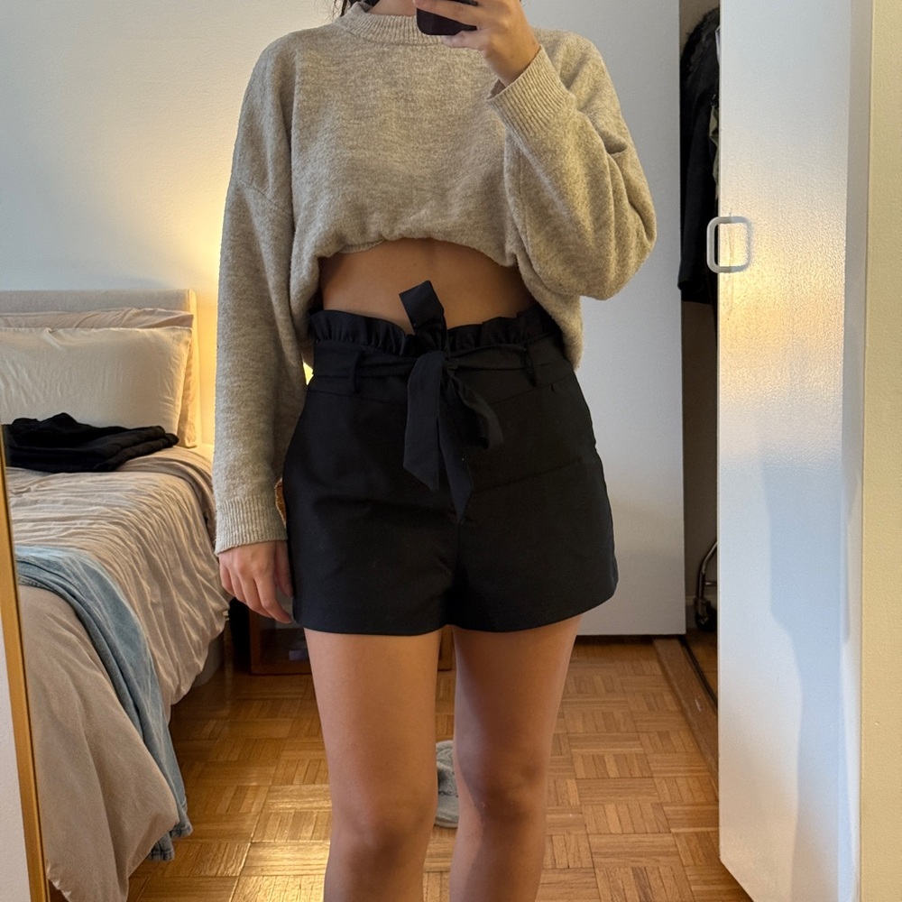 Women's Black Tie-Waist Shorts